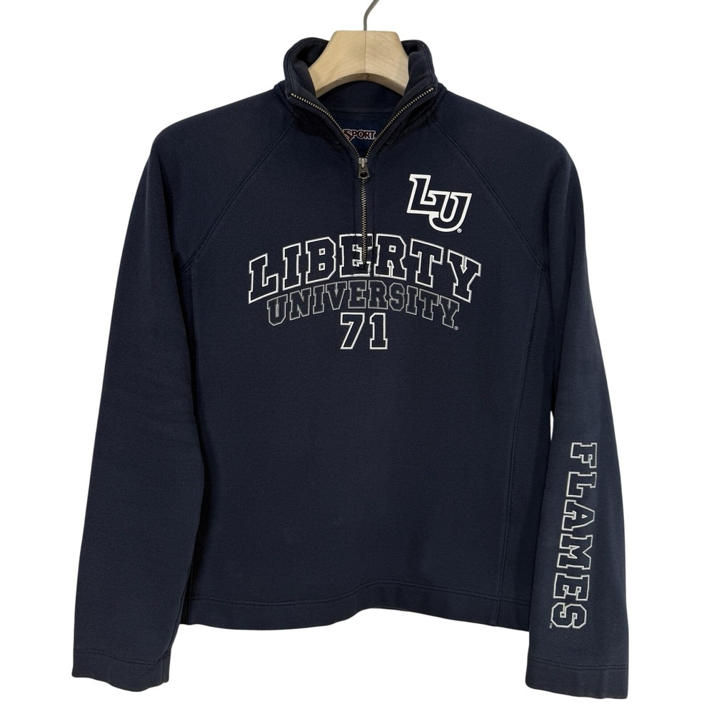 Vintage‎ Jansport Liberty University 1/4 Zip S Navy LU Flames Soft Academia Y2K